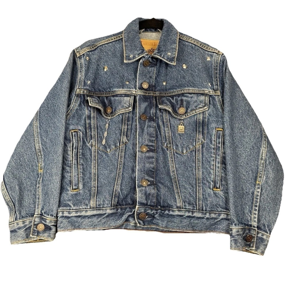 Levi Strauss Signature Denim Jacket Womens SM Blue Studded Star Trucker Jacket